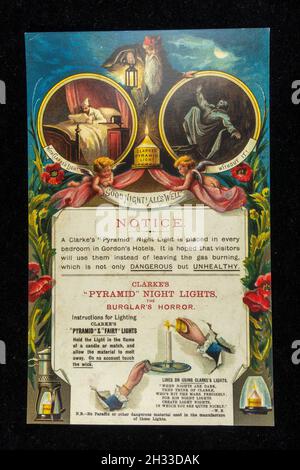 Viktorianisches Werbeplakat (Replik) für Clarke's Pyramid Nachtlichter & Lichterketten. Stockfoto