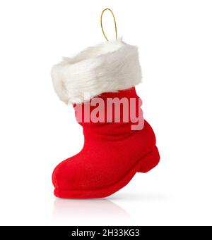 Leere Santa Boot Christmas Dekoration isoliert auf weißem Hintergrund. Stockfoto