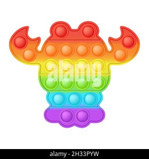 POPIT Figur Krebse ein modisches Silikonspielzeug für Fidgets. Süchtig machendes Anti-Stress-Spielzeug in hellen Regenbogenfarben. Blasenangst Entwicklung Pop it Spielzeug Stock Vektor