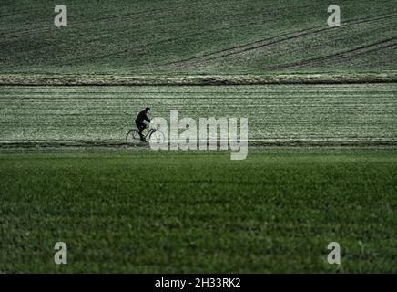 Radweg R1, bei Wesertal, Weser-Hochland, Weserbergland, Hessen, Deutschland Stockfoto