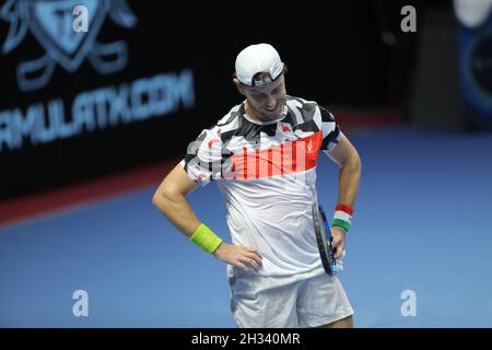 James Duckworth reagiert während des ATP International Tennisturniers St. Petersburg Open 2021 in der Sibur Arena in Sankt Petersburg. Oktober 24, Sankt Petersburg, Russland. Foto von Anatoliy Medved Stockfoto