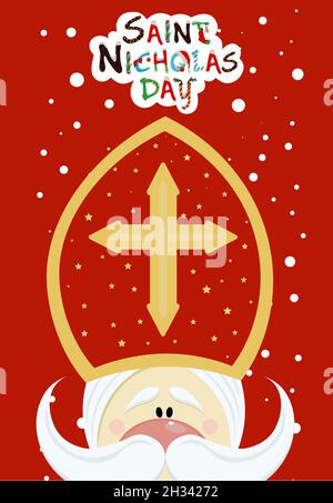 Niedliche Postkarte für Nikolaus Sinterklaas - Grußkarte oder Banner. Vektor-Illustration des St. Nikolaus Tages. Stock Vektor