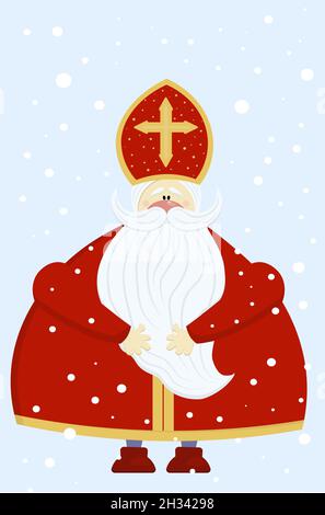 Niedliche Postkarte für Nikolaus Sinterklaas - Grußkarte oder Banner. Vektor-Illustration des St. Nikolaus Tages. Stock Vektor
