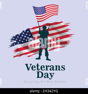 Happy Veterans Day USA. amerikanischer Soldat mit Flagge. vektor-Illustration Design Stock Vektor