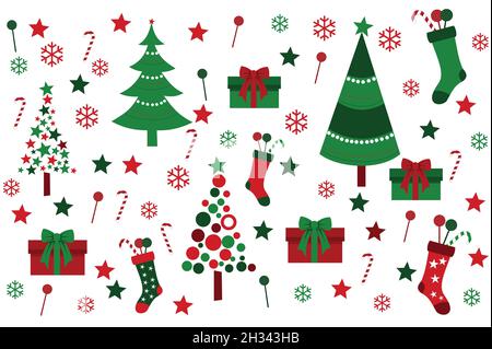 Farbiger Hintergrund mit weihnachtsbaum, weihnachtsstiefel Stock Vektor