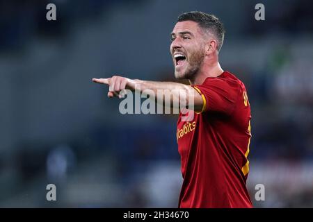 Jordan Veretout von Roma Gesten während der italienischen Meisterschaft Serie A Fußballspiel zwischen AS Roma und SSC Napoli am 24. Oktober 2021 im Stadio Olimpico in Rom, Italien - Foto Federico Proietti / DPPI Stockfoto