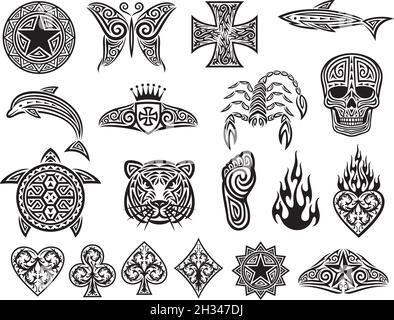 Tattoo Tribal Icons Set Vektor Illustration Stock Vektor