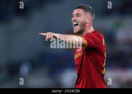 Jordan Veretout von Roma Gesten während der italienischen Meisterschaft Serie A Fußballspiel zwischen AS Roma und SSC Napoli am 24. Oktober 2021 im Stadio Olimpico in Rom, Italien - Foto: Federico Proietti/DPPI/LiveMedia Stockfoto