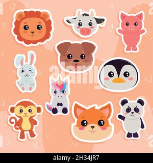 Kawaii-Tierset Stock Vektor