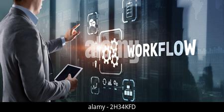 Workflow Repeatability Systematisation Buisness Prozess. Business Technology Internet. Stockfoto