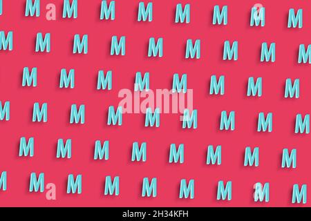 Mu-Zeichen. Mu-Buchstabe, griechisches Mubet-Symbol, minimaler roter Hintergrund Stockfoto