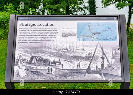 Pittsburg Landing strategische Lage historische Markierung im Shiloh National Military Park in Tennessee. Stockfoto