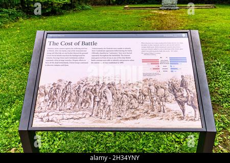 Der Cost of Battle Marker des Confederate Grabengrabens auf dem Schlachtfeld des Shiloh National Military Park in Tennessee. Stockfoto