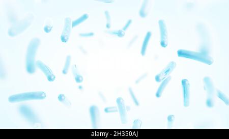 Probiotika. Wiederherstellung der Darmflora. Blaue Farbe. Lactobacillus. 3d-Darstellung. Stockfoto