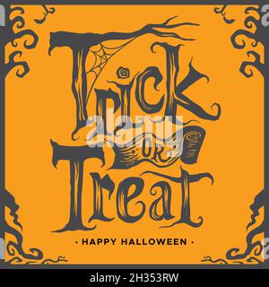 Trick Treat Schriftzug weiß schwarz Vektor-Design-Illustration Stock Vektor