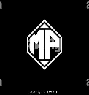 MP Monogram Logo-Buchstabe mit Gemoteric Linie abgerundeten Form Stil-Design auf isoliertem Hintergrund, geschilderter Buchstabe Monogramm Stock Vektor