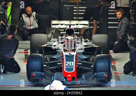 Kevin Magnussen-Haas im Vorsaison-Training auf der Rennstrecke von Barcelona Catalunya, 2018, Spanien Stockfoto