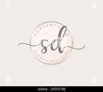 Feminines SD-Logo. Verwendbar für Natur, Salon, Spa, Kosmetik und Beauty Logos. Flaches Vektor-Logo-Design-Template-Element. Stock Vektor