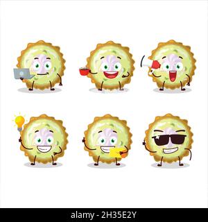 Key Limette Kuchen Cartoon-Figur mit verschiedenen Arten von Business-Emoticons. Vektorgrafik Stock Vektor