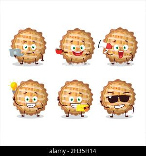 Peach Pie Cartoon-Figur mit verschiedenen Arten von Business-Emoticons. Vektorgrafik Stock Vektor
