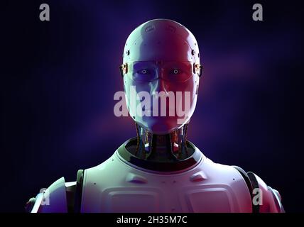 3d-Rendering von Robotern für künstliche Intelligenz oder Cyborg-Porträts Stockfoto