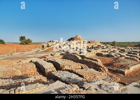 Mohenjo daro Ruinen schließen Indus Fluss in Larkana Bezirk, Sindh, Pakistan Stockfoto