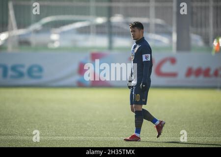 Ulaanbaatar, Mongolei. Oktober 2021. Thanawat Suengchitthawon aus Thailand beim AFC U23 Asian Cup Uzbekistan 2022 Gruppe J Qualifikationsrunde zwischen Thailand und der Mongolei im MFF-Stadion in Ulaanbaatar. (Endstand; Thailand 1:1 Mongolei) (Foto: Amphol Thongmueangluang/SOPA I/Sipa USA) Quelle: SIPA USA/Alamy Live News Stockfoto