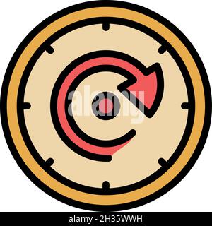Uhr und kreisförmiges Pfeilsymbol. Umriss Uhr und kreisförmigen Pfeil Vektor Symbol Farbe flach isoliert Stock Vektor