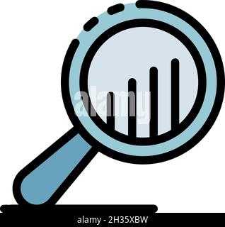Bewertung unter Lupensymbol. Umrissbewertung unter Lupe Vektorsymbol Farbe flach isoliert Stock Vektor
