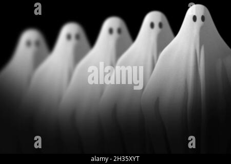 Halloween. Geist. Typisches Ghost Sheet. Mystery, Fear, Fantasy-Bild geeignet für Herbstfest im Oktober - 3D-Illustration Stockfoto