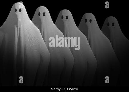 Halloween. Geist. Typisches Ghost Sheet. Mystery, Fear, Fantasy-Bild geeignet für Herbstfest im Oktober - 3D-Illustration Stockfoto