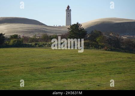 Der berühmte Rubjerg Knude Fyr Leuchtturm an einem sonnigen Tag vor seinem Umzug, Jammerbugt, Lonstrup, Hjorring, Nordjütland, Dänemark Stockfoto