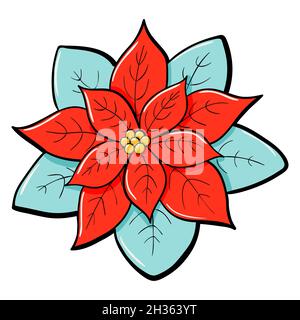Flacher Vektor-Antrieb rotes Auto mit Kiefer Weihnachtsbaum Doodle Illustration, frohe Weihnachten, Idee für Grußkarte, Wandkunst, T-Shirt, bedruckbare Apparel isoliert auf weißem Hintergrund Stock Vektor