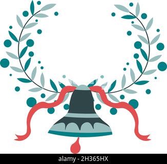 Kranz aus immergrünen Pflanzen Äste und Glocke Stock Vektor