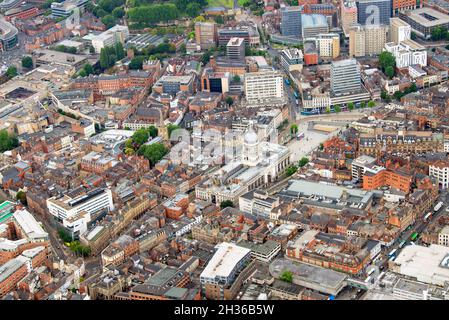 Luftaufnahme des Stadtzentrums von Nottingham, Nottinghamshire England Stockfoto