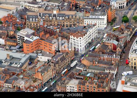 Luftaufnahme der Upper Parliament Street in Nottingham City, Nottinghamshire England Stockfoto