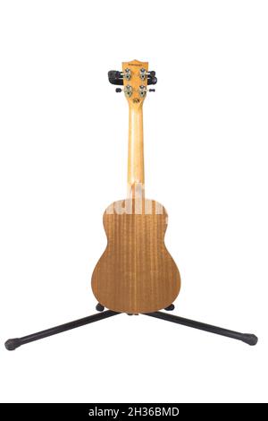 Neue Ukulele-Gitarren auf weißem Hintergrund Stockfoto