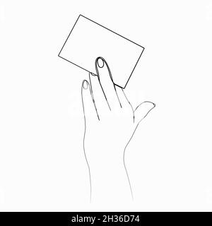 Die Hand hält eine Karte. Mit einer durchgehenden Linie gezeichnet. Abbildung des isolierten Vektorgrafiken Stock Vektor