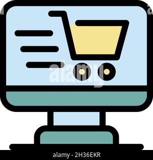 Symbol für Online-Shopping. Kontur Online-Shopping Vektor Symbol Farbe flach isoliert Stock Vektor