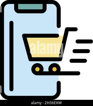 Symbol für schnelles Smartphone-Shopping. Outline schnell Smartphone Shopping Vektor Symbol Farbe flach isoliert Stock Vektor