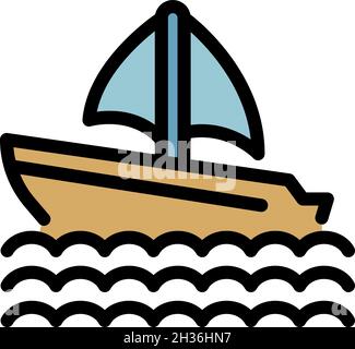 Symbol „Schiff auf Wellen“. Umriss Schiff auf Wellen Vektor Symbol Farbe flach isoliert Stock Vektor