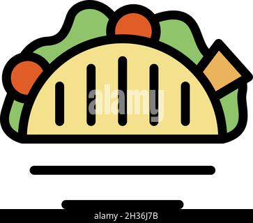 Symbol für Taco-Küche. Umriss Taco Lebensmittel Vektor Symbol Farbe flach isoliert Stock Vektor