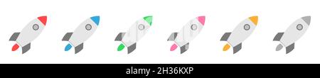 Farbige Raketenvektor Icon Set Multicolored Rocket Raumschiff, Schiff und Raumschiff Stock Vektor