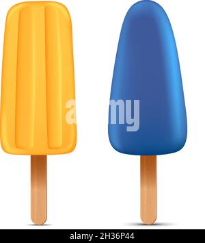 Set von hellen realistischen hausgemachten gefrorenen Eis Eis Eis, Vektor realistisch saftig Eis Symbol Stock Vektor