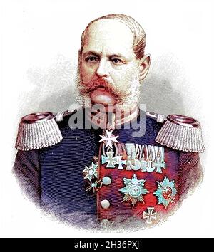 Alexander August Wilhelm von Pape, 2. Februar 1813 - 7. Mai 1895, war ein königlich-preußischer Infanterie-Generaloberst mit dem Sonderrang Generalfeldmarschall, Deutschland / Alexander August Wilhelm von Pape, 2. Februar 1813 - 7. Mai 1895, war ein königlich-preußischer Generaloberst der Infanterie mit dem besonderen Rang eines Generalfeldmarschalls, Deutschland, Historisch, historical, digital verbesserte Reproduktion eines Originals aus dem 19. Jahrhundert / digitale Reproduktion einer Originalvorlage aus dem 19ten Jahrhundert. Jahrhundert, koloriert, koloriert, koloriert, handkoloriert, Hand-Färbung, Hand CO Stockfoto