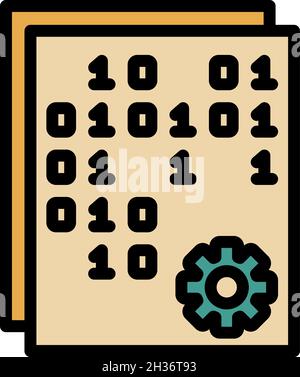 Binärcode und Zahnradsymbol. Kontur Binärcode und Zahnradvektorsymbol Farbe flach isoliert Stock Vektor