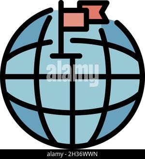 Globus und zwei Flaggen-Symbol. Umriss Globus und zwei Fahnen Vektor Symbol Farbe flach isoliert Stock Vektor