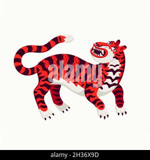 Tiger Vektor-Abbildung, Karikatur roten Tiger auf weißem Hintergrund. Vektorgrafik im organischen flachen Stil. Stock Vektor