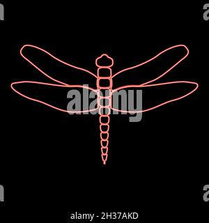 Neon Libelle rot Farbe Vektor Illustration flache Stil Licht Bild Stock Vektor