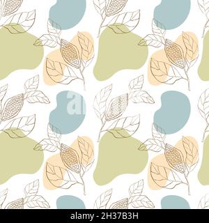 Muster Kakaobandzeichnung Kontur und Flecken, abstrakter Hintergrund, weißer Hintergrund. Vektorgrafik Stock Vektor